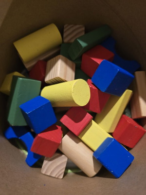 Wooden building blocks used, set of 47 pieces