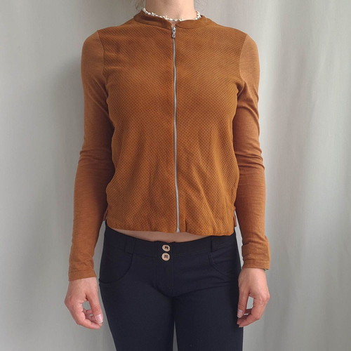 Majestic Filatures women's suede leather and cotton jacket blouse, size XS