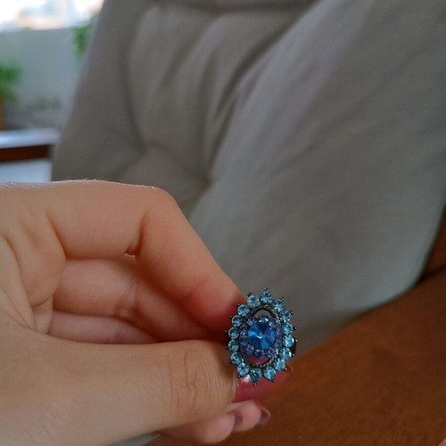 Steel ring adjustable size like new, blue and turquoise