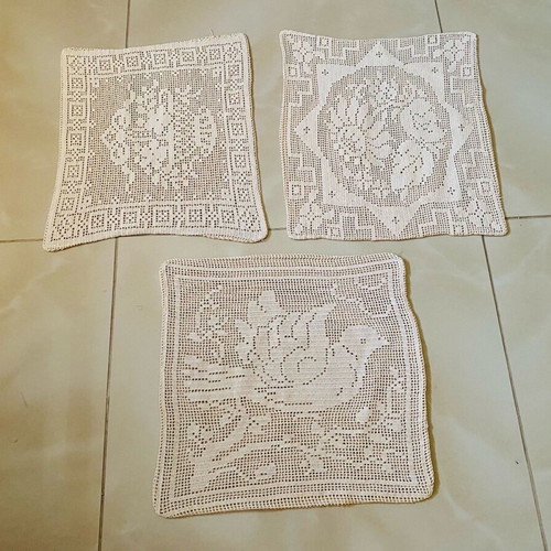 Decorative handmade knitted pillowcases like new, set of 3