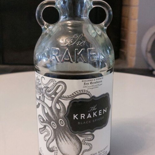 Kraken Black Spiced Rum 1L used, over 3/4 full