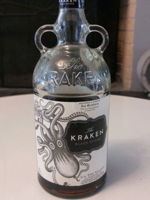 Kraken Black Spiced Rum 1L used, over 3/4 full