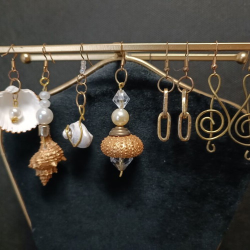 Handmade earrings new from shells, pearls, crystals and bronze