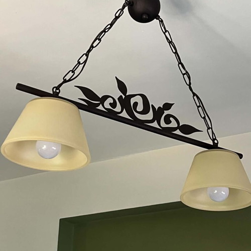 Ceiling lights set like new, iron frame with glass shades, 2 pieces