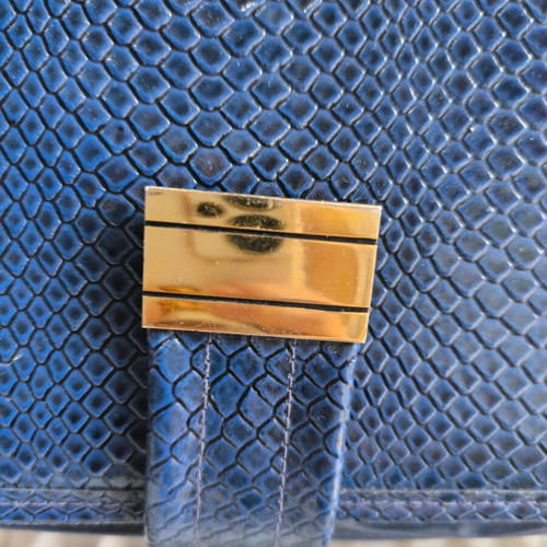 Vintage leather bag Greek made blue