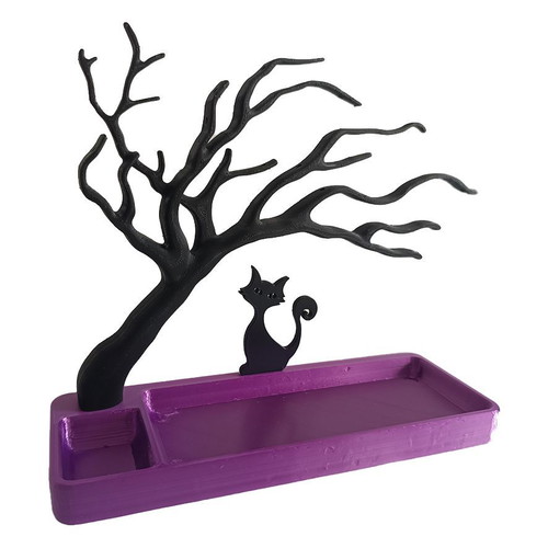 Jewelry Tray Black Cat and Tree 3D Printed Made to Order