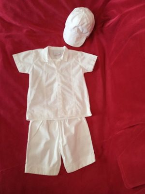 Baptism summer white outfit with cap for boy up to 18 months new