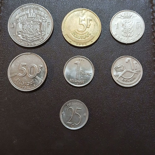 Set of 7 Belgium coins, assorted
