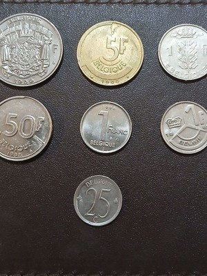 Set of 7 Belgium coins, assorted
