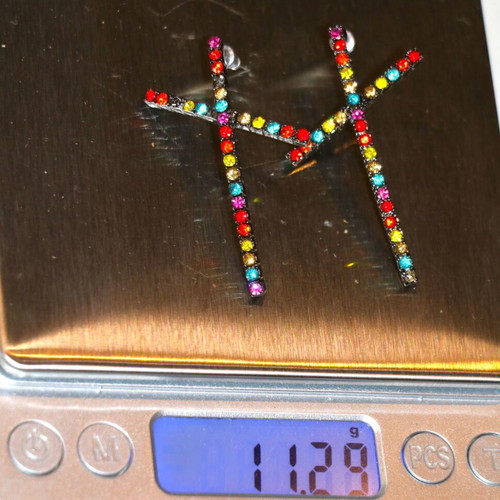 Antique diamond multicolor zirconia cross earrings new 6cm