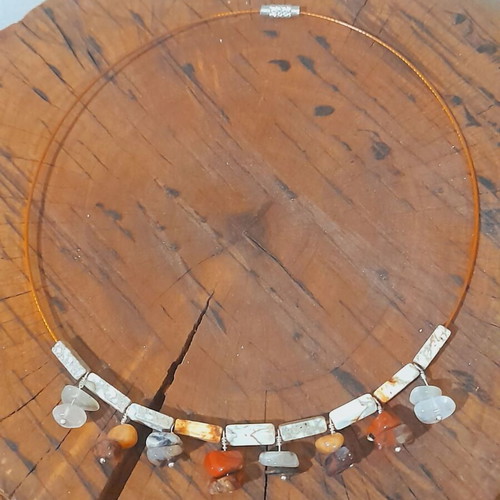 Handmade necklace with semi-precious stones and sea stones on steel