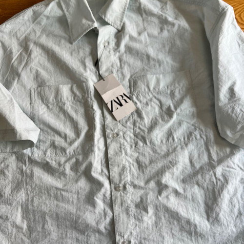Zara Oversized Technical Fabric Shirt, pale green L