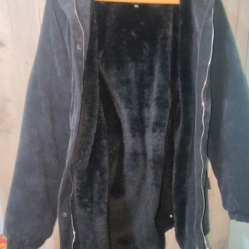 Owtwo black corduroy jacket XXL used with plush lining and hood