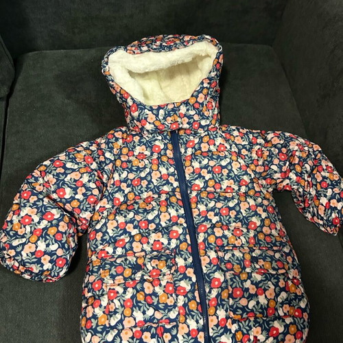 Children's floral blue jacket 86cm used with fur lining and hood