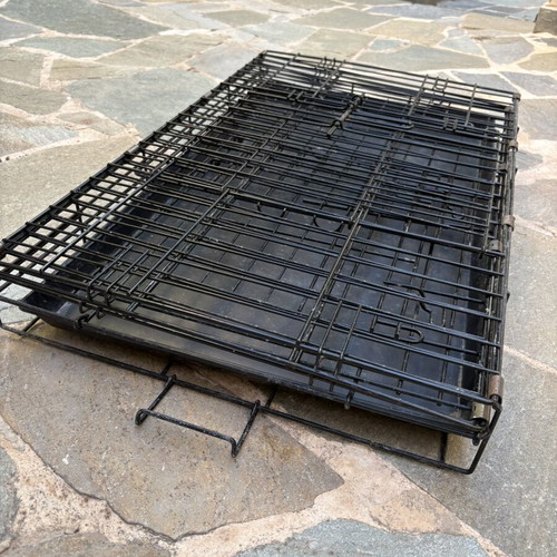 Pet cage used, large black metal wire with two doors