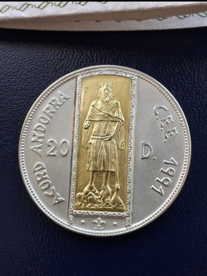 Andorra 20 Diners 1991 Silver & Gold Proof Coin, limited edition