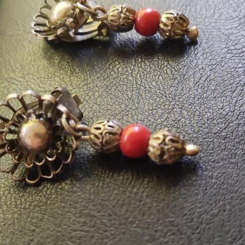 Earrings traditional Gianniotiki costume with coral handmade, like new