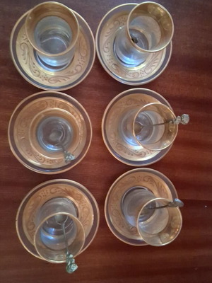 Vintage Gold-Plated Tea and Liqueur Set for 6 with Spoons like new
