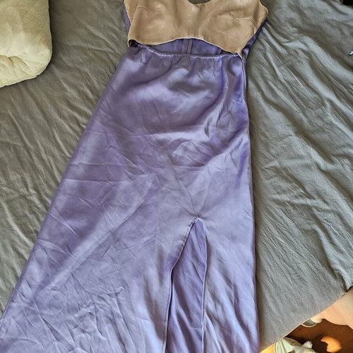 Satin dress like new with thigh and belly cutouts, small multicolor