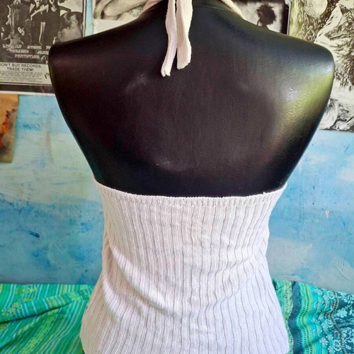 H&M summer knitted top with open back and neck ties, size S/M