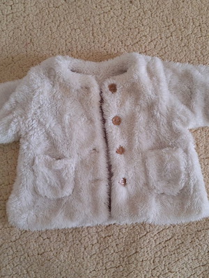 Mothercare baby fur jacket like new, white 3-6 months