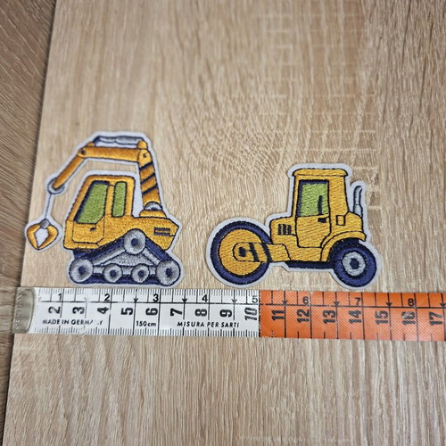 Embroidered iron-on patches with construction vehicles, set of 7, new