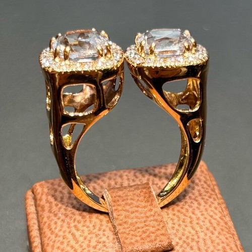 Ring pink gold K18 with brilliant and white amethysts new