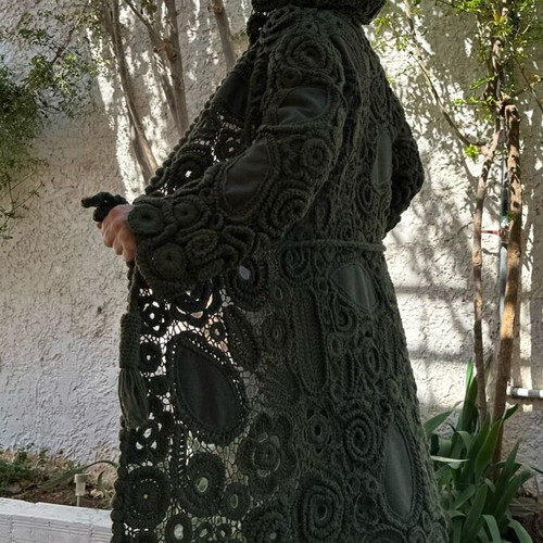 Handmade coat with Irish lace, green, made to order