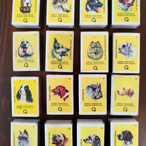 Greek matches like new, set of 16 with dog breeds