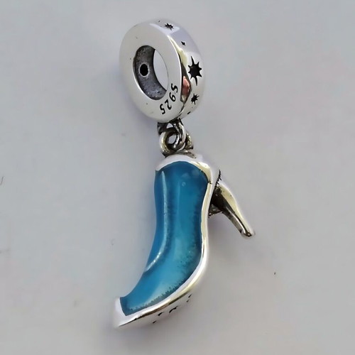 Charm Glass Cinderella Shoe Silver S925 New