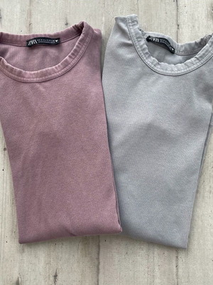 Zara σετ 2 ribbed μακρυμάνικες μπλούζες μέγεθος S, σαν καινούργιο, γκρι και ροζ