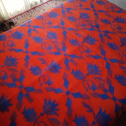 Blue orange-red handmade velentza blanket woven on loom, new