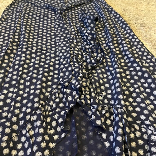 Navy Blue Midi Skirt with Pattern and Ruffles like New, Size S/M