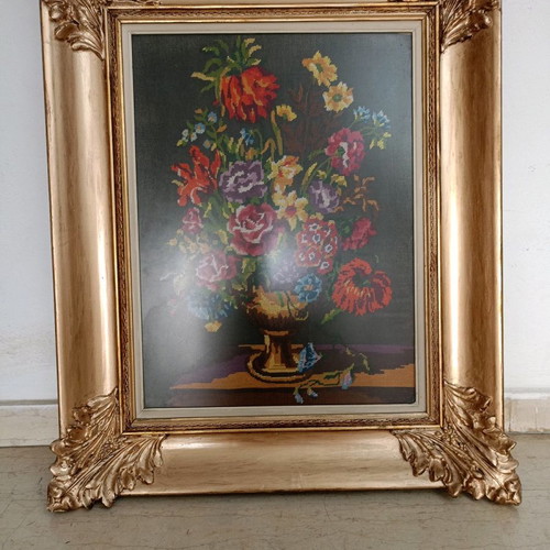 Embroidered painting used with floral theme in handmade frame 75x60