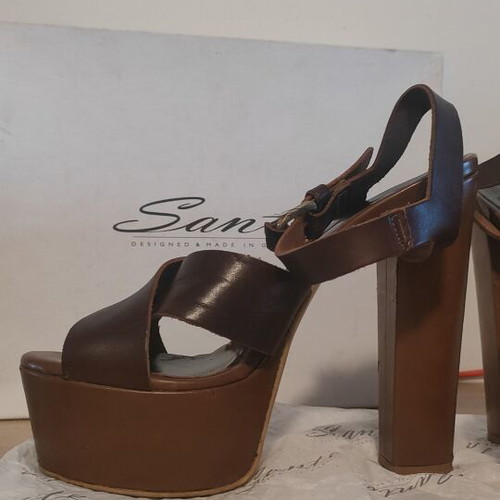 Sante leather platform sandals used, brown, size 37