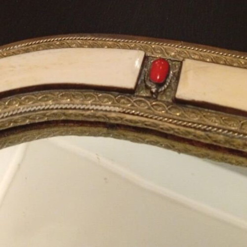 Vintage Moroccan mirror pair used, mid-century camel bone inlay