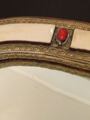 Vintage Moroccan mirror pair used, mid-century camel bone inlay