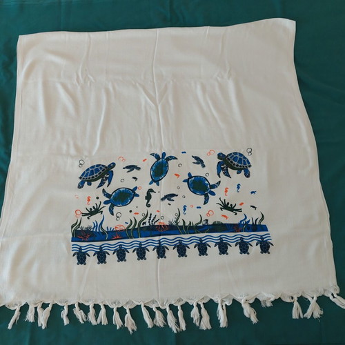 Large scarf-pareo white and blue like new, 172x0.95 cm