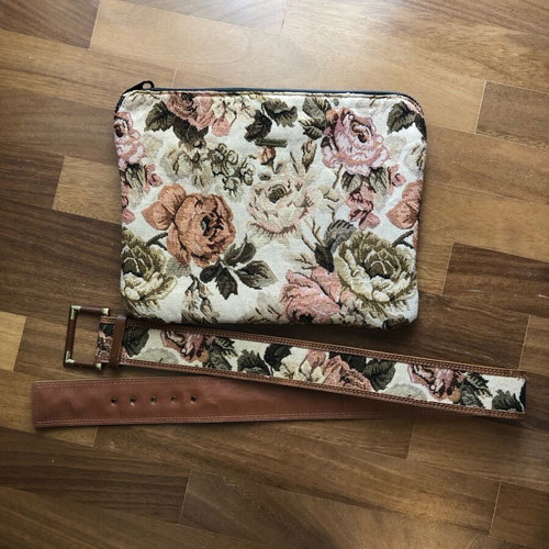 Stradivarius set pochette and floral brocade belt like new
