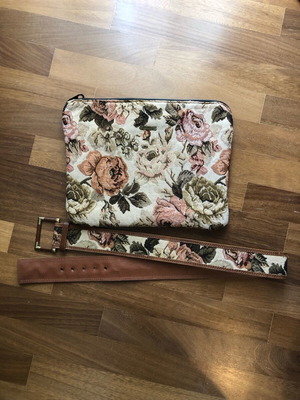 Stradivarius set pochette and floral brocade belt like new