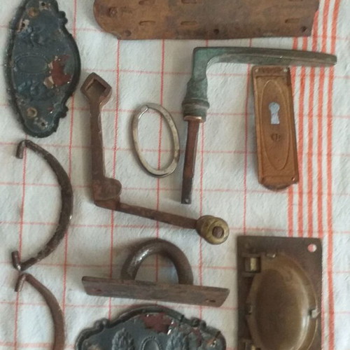 Old hardware items used, set of decorative handles and locks