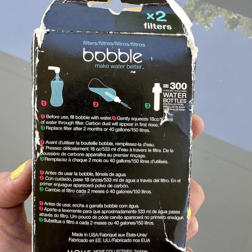 Bobble water filter replacement with 2 caps new