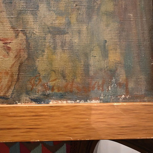 Old Oil Painting on Canvas Children Portrait refurbished