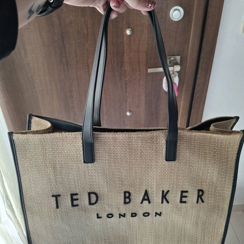 Ted Baker raffia tote bag used, large size, black-beige