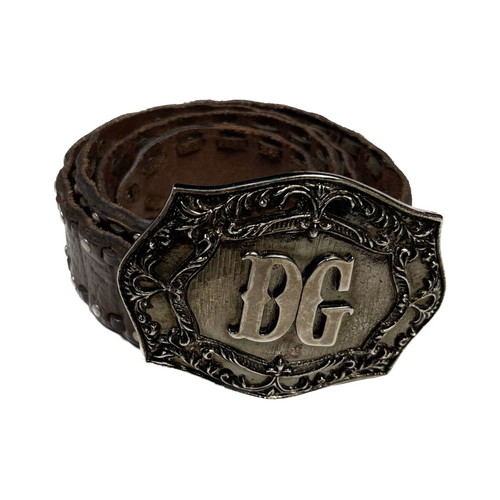 Dolce & Gabbana Silver Antique DG Logo Buckle Leather Belt like new, size 95cm, brown