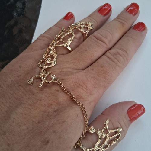 Boho-slave ring set with gold color, initial K charm