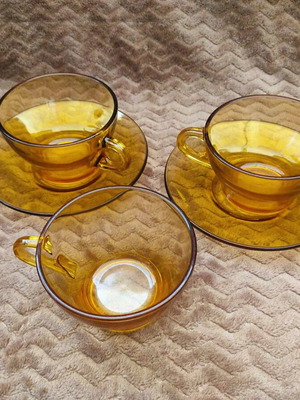 Bormioli VitroSax Italy cups and plates used, set of 5, vintage '70