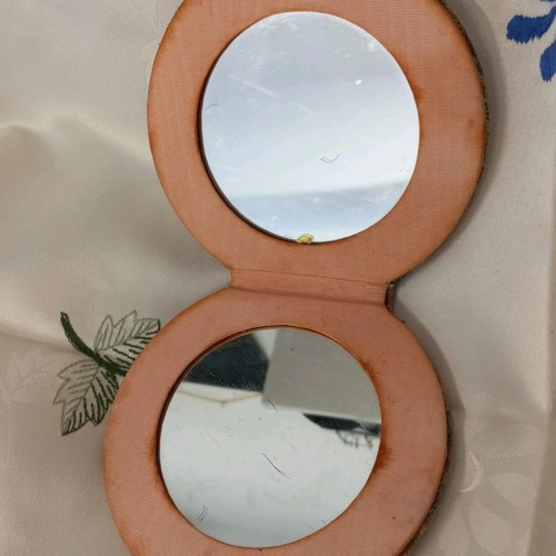 Double vintage mirror with tapestry covering used