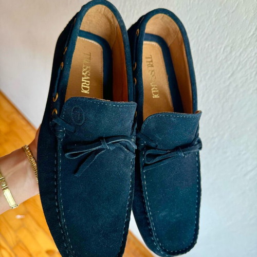 Trussardi leather loafers new, size 42, navy blue suede