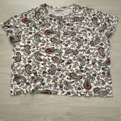 Pull & Bear short-sleeve blouse used, loose fit, white with print